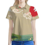Japanese Cranes At Sunset Print Women's Polo Shirt