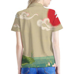 Japanese Cranes At Sunset Print Women's Polo Shirt
