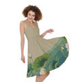 Japanese Cranes At Sunset Print Sleeveless Knee Length Dress