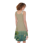 Japanese Cranes At Sunset Print Women's Sleeveless Dress