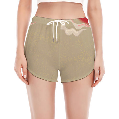 Japanese Cranes At Sunset Print Women's Split Running Shorts