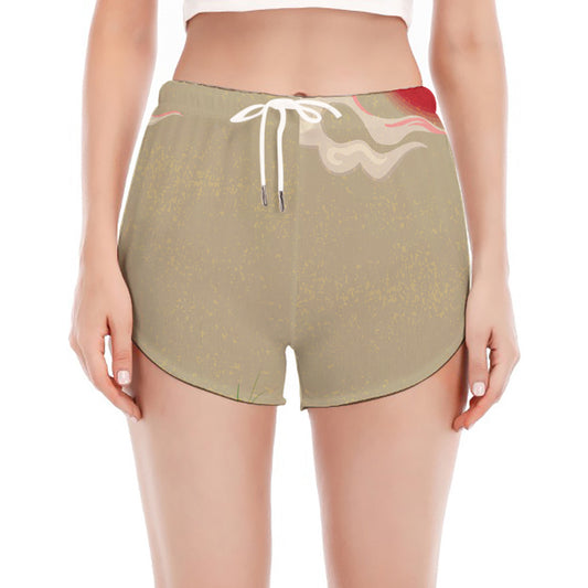 Japanese Cranes At Sunset Print Women's Split Running Shorts