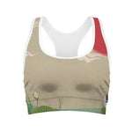 Japanese Cranes At Sunset Print Women's Sports Bra