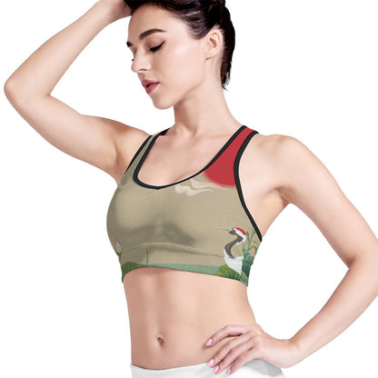 Japanese Cranes At Sunset Print Women's Sports Bra