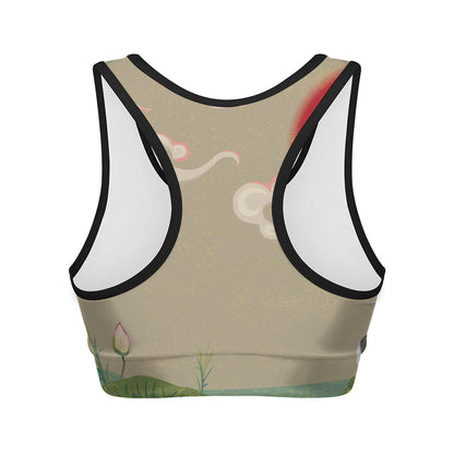 Japanese Cranes At Sunset Print Women's Sports Bra