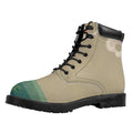 Japanese Cranes At Sunset Print Padded Collar Lace Up Boots