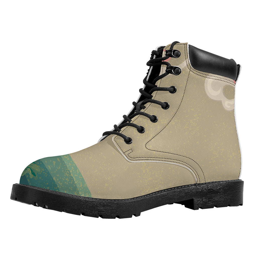 Japanese Cranes At Sunset Print Work Boots