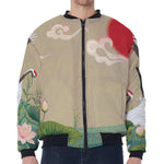 Japanese Cranes At Sunset Print Zip Sleeve Bomber Jacket