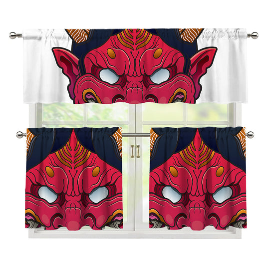Japanese Demon Mask Print 3 Piece Kitchen Curtains