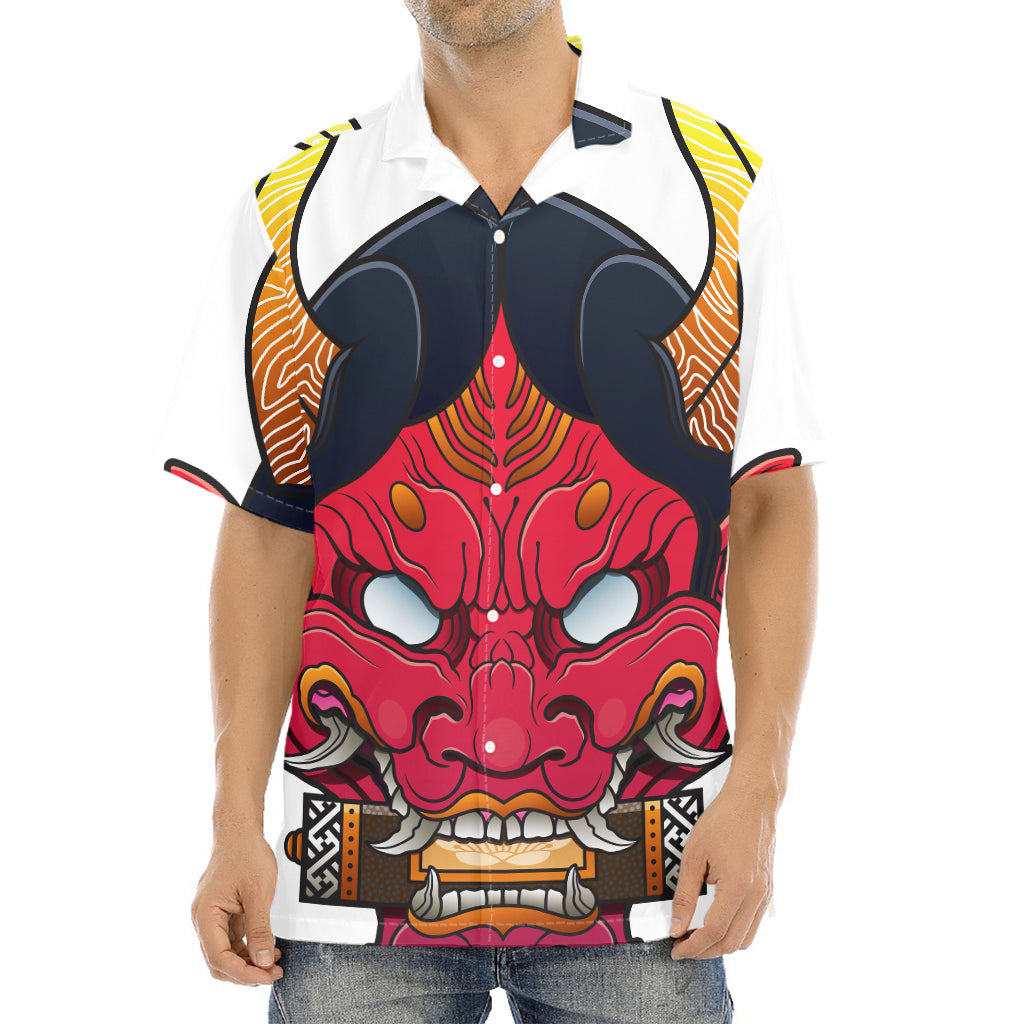 Japanese Demon Mask Print Aloha Shirt