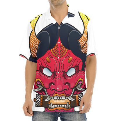 Japanese Demon Mask Print Aloha Shirt
