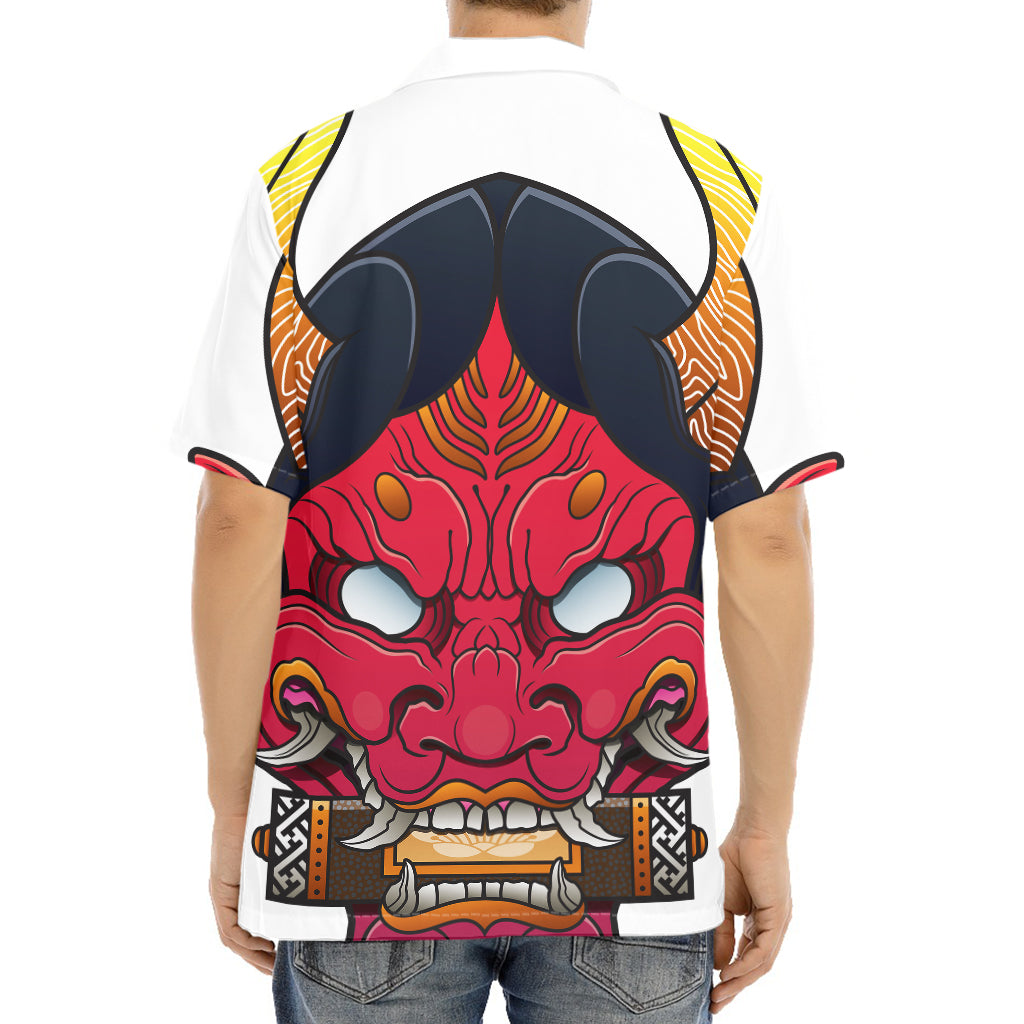 Japanese Demon Mask Print Aloha Shirt