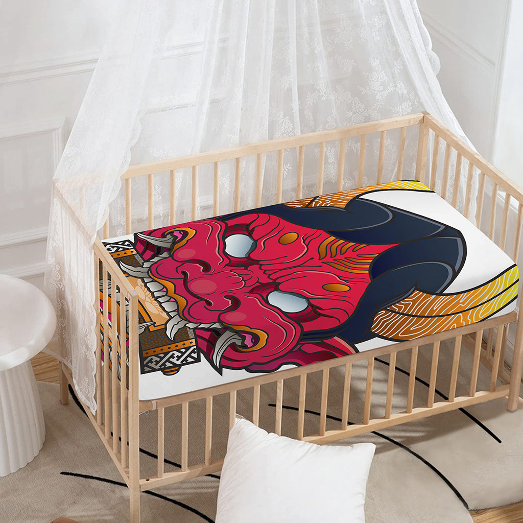 Japanese Demon Mask Print Baby Crib Sheet