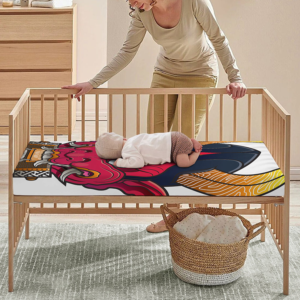 Japanese Demon Mask Print Baby Crib Sheet