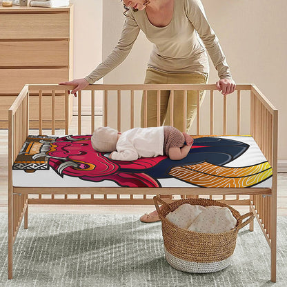 Japanese Demon Mask Print Baby Crib Sheet