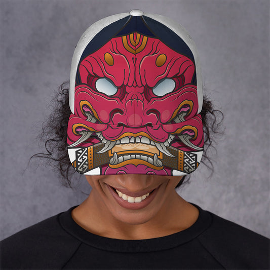 Japanese Demon Mask Print Baseball Cap