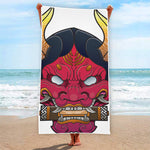 Japanese Demon Mask Print Beach Towel