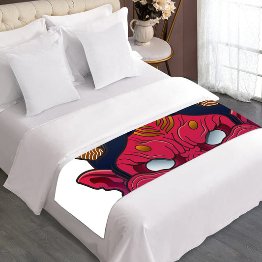 Japanese Demon Mask Print Bed Runner