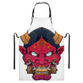 Japanese Demon Mask Print Bib Apron With Pocket