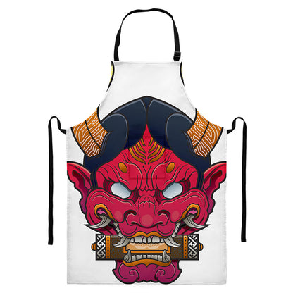Japanese Demon Mask Print Bib Apron With Pocket