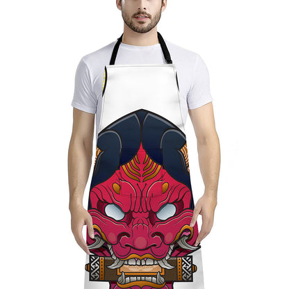 Japanese Demon Mask Print Bib Apron With Pocket