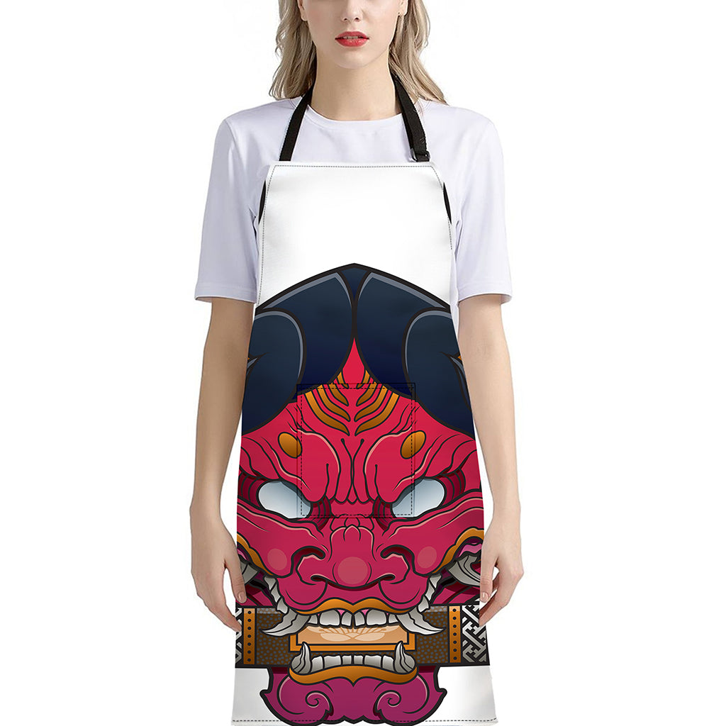 Japanese Demon Mask Print Bib Apron With Pocket