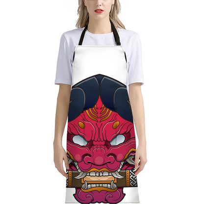 Japanese Demon Mask Print Bib Apron With Pocket