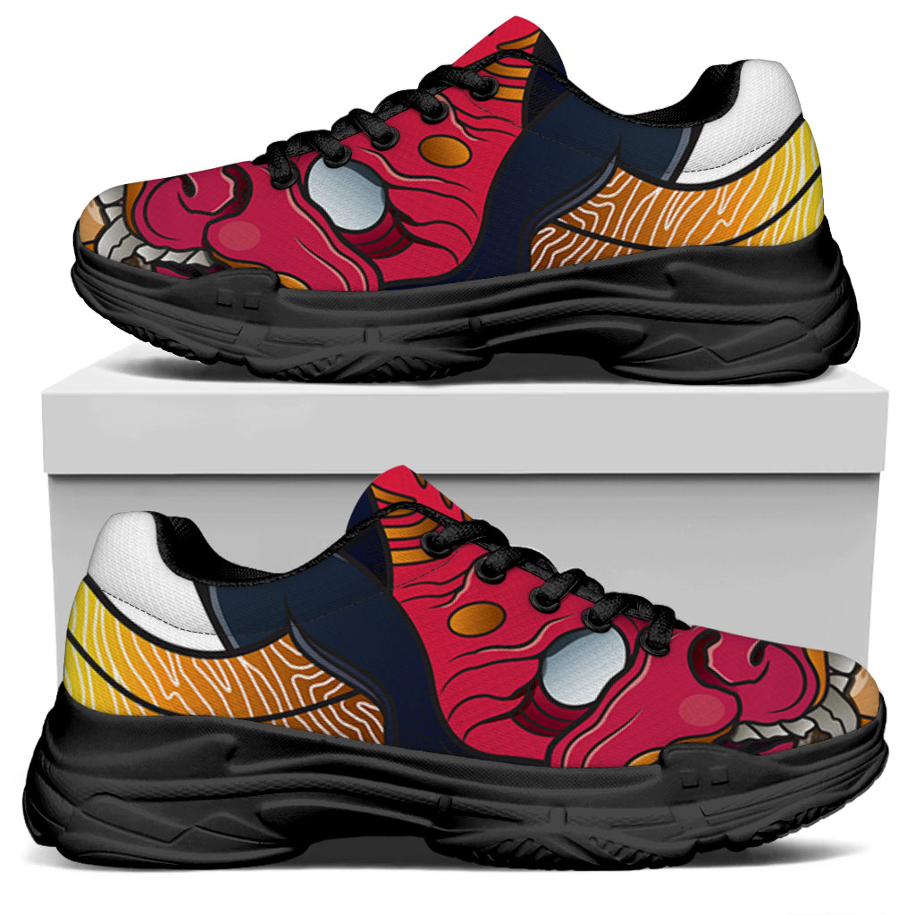 Japanese Demon Mask Print Black Chunky Shoes