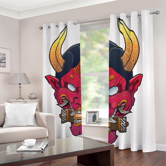 Japanese Demon Mask Print Blackout Grommet Curtains