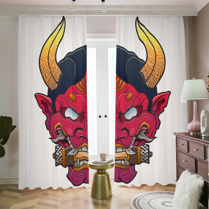 Japanese Demon Mask Print Blackout Pencil Pleat Curtains