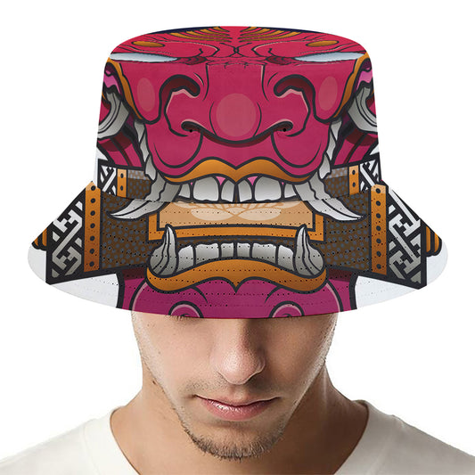 Japanese Demon Mask Print Bucket Hat