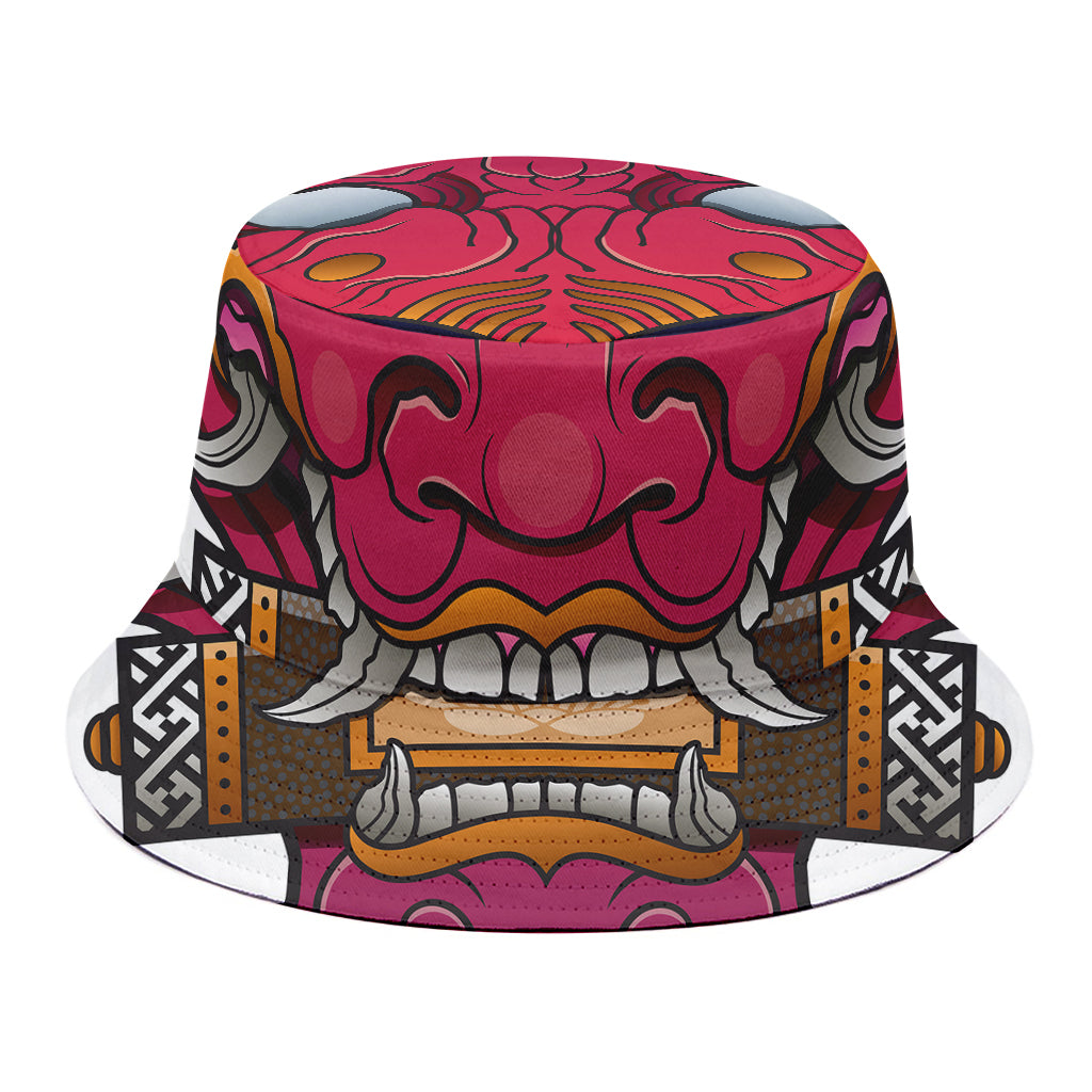 Japanese Demon Mask Print Bucket Hat