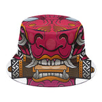 Japanese Demon Mask Print Bucket Hat