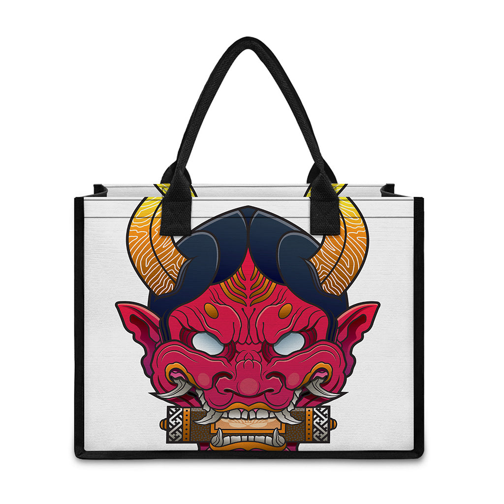 Japanese Demon Mask Print Canvas Tote Bag