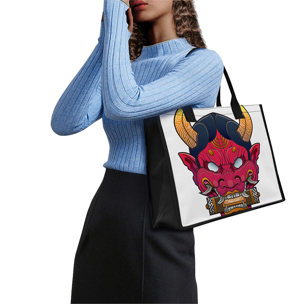 Japanese Demon Mask Print Canvas Tote Bag