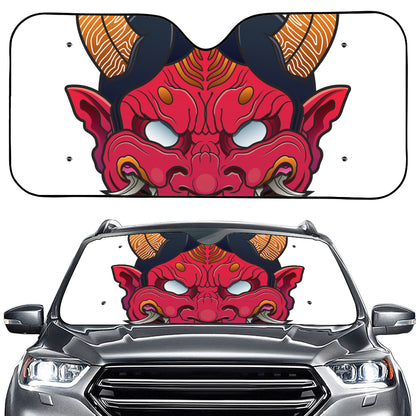 Japanese Demon Mask Print Car Windshield Sun Shade