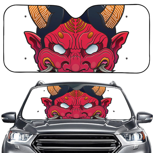 Japanese Demon Mask Print Car Windshield Sun Shade