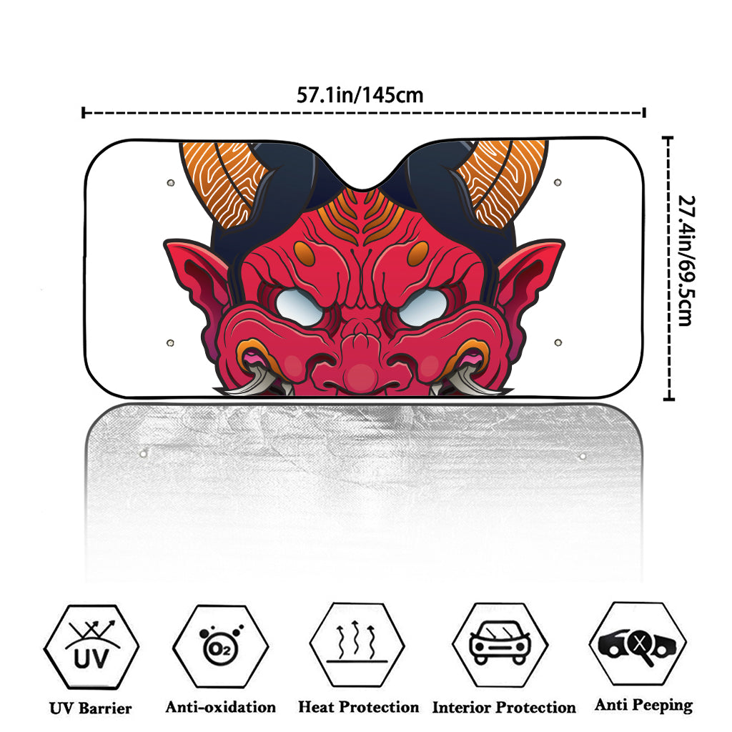 Japanese Demon Mask Print Car Windshield Sun Shade