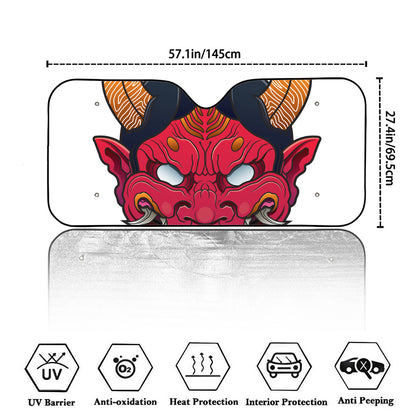 Japanese Demon Mask Print Car Windshield Sun Shade