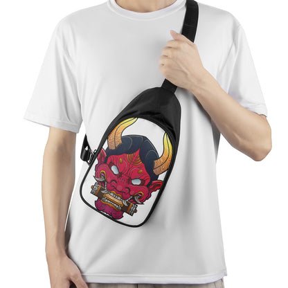 Japanese Demon Mask Print Chest Bag