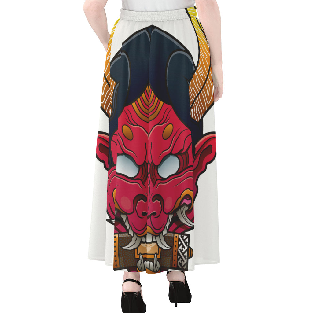 Japanese Demon Mask Print Chiffon Maxi Skirt