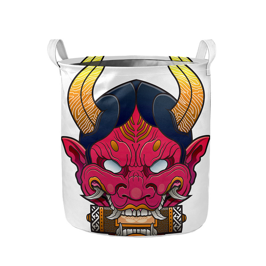 Japanese Demon Mask Print Collapsible Laundry Basket