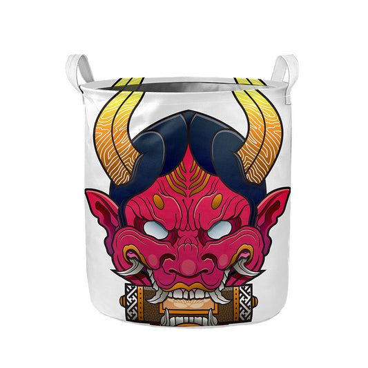 Japanese Demon Mask Print Collapsible Laundry Basket