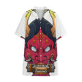 Japanese Demon Mask Print Cotton Hawaiian Shirt