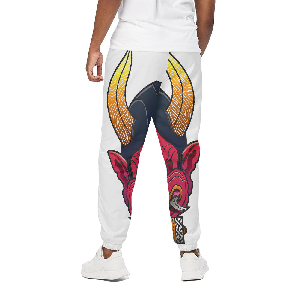 Japanese Demon Mask Print Cotton Pants