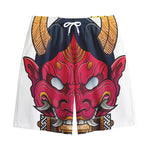 Japanese Demon Mask Print Cotton Shorts