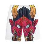 Japanese Demon Mask Print Cotton Shorts