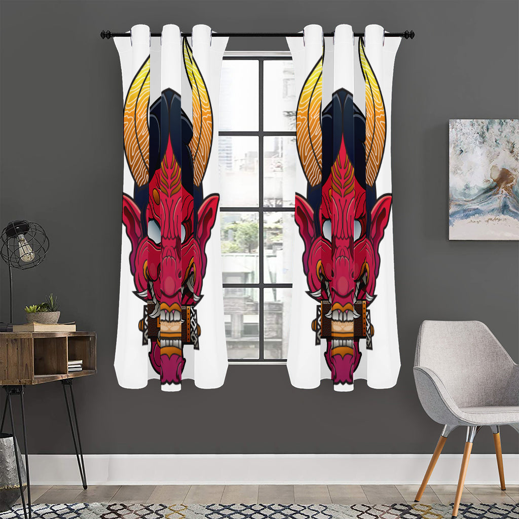 Japanese Demon Mask Print Curtain