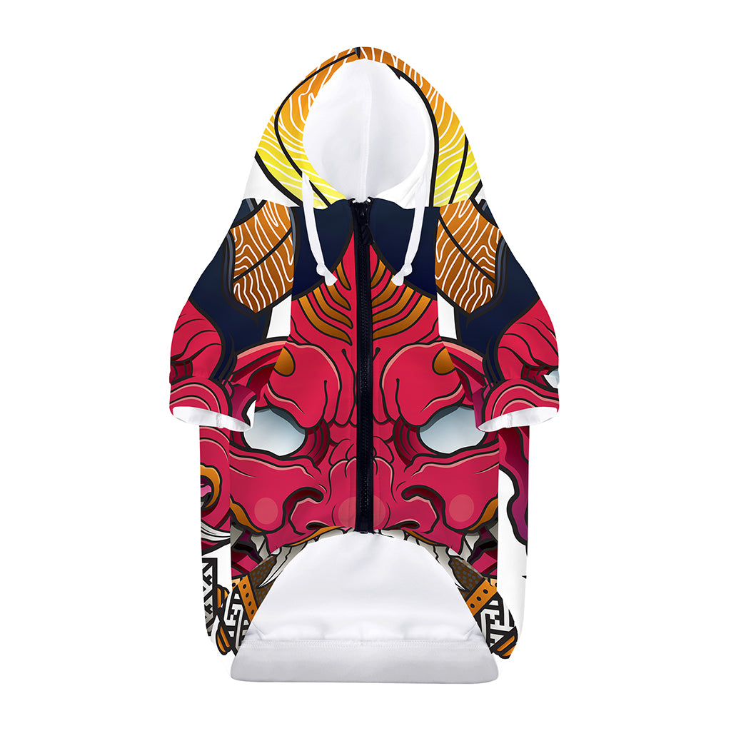 Japanese Demon Mask Print Dog Zip Up Hoodie