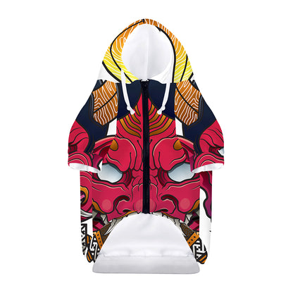 Japanese Demon Mask Print Dog Zip Up Hoodie